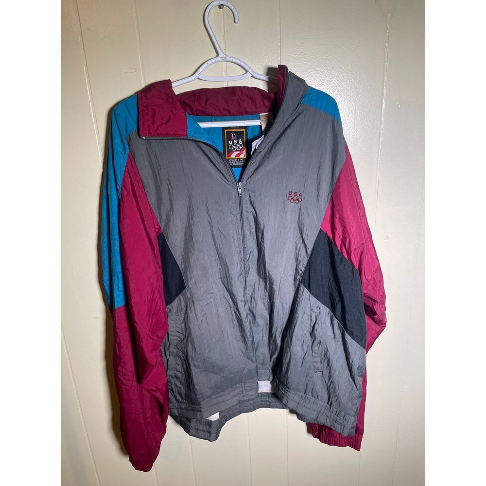Vintage 90s JCPenney USA Olympic Colorblock Full Zip Windbreaker Jacket Mens XL